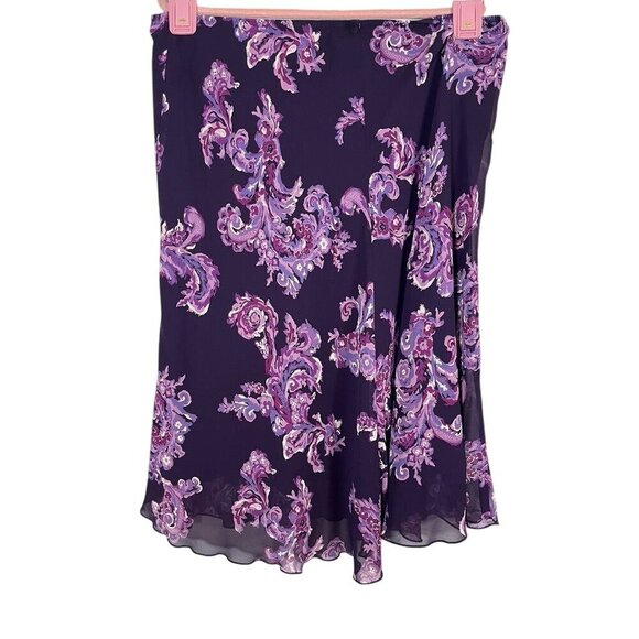 Worthington Floral Midi Skirt 16W Purple Ruffle Boho Western Resort Preppy 80s - Picture 5 of 9